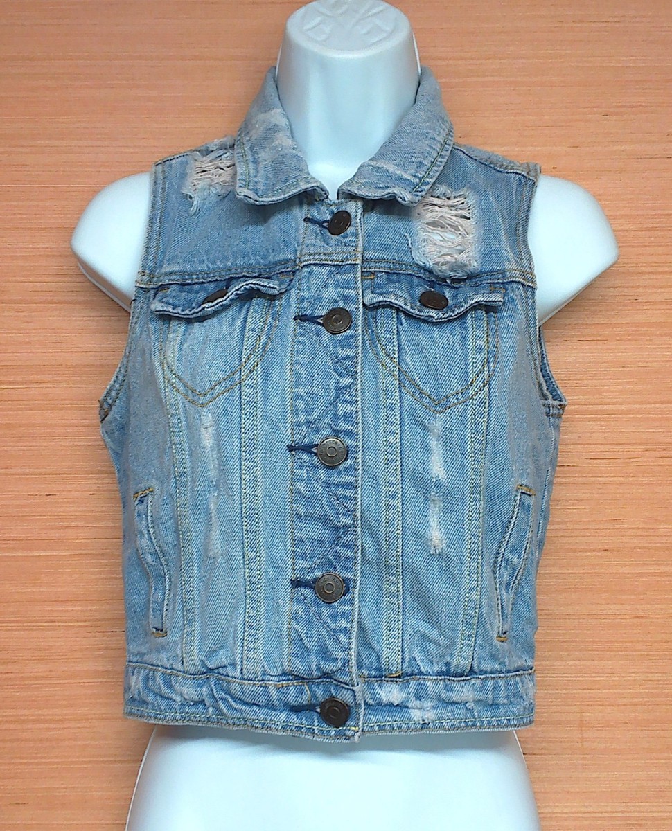 Dollhouse Denim Sleeveless Distressed Embroidered Jeans Jacket