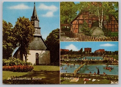 Bergen Germany Multi-View Postcard St Lambertus Kirche Museum Stadtbad
