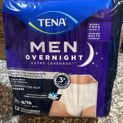 Tena Men's Overnight Underwear Size L/XL Extra Coverage 12ct Sealed