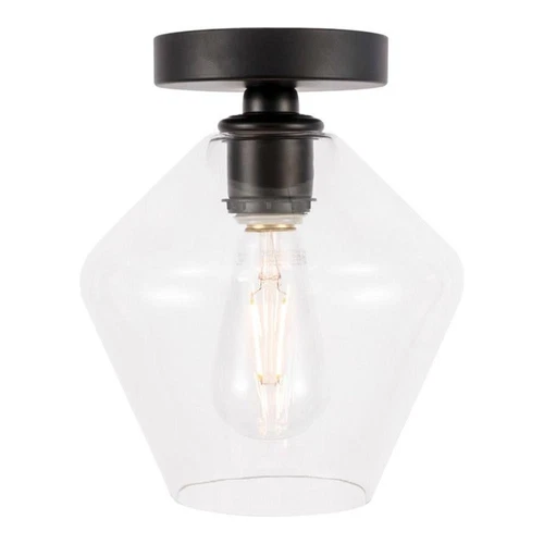 Living District Gene 1-Light Metal & Glass Flush Mount in Black/Clear - Picture 1 of 7