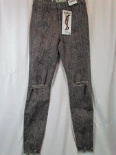 NWT Rewash Stretch Skinny High Rise 7R W28 L30 Gray Leopard Unfinished Hem Rips