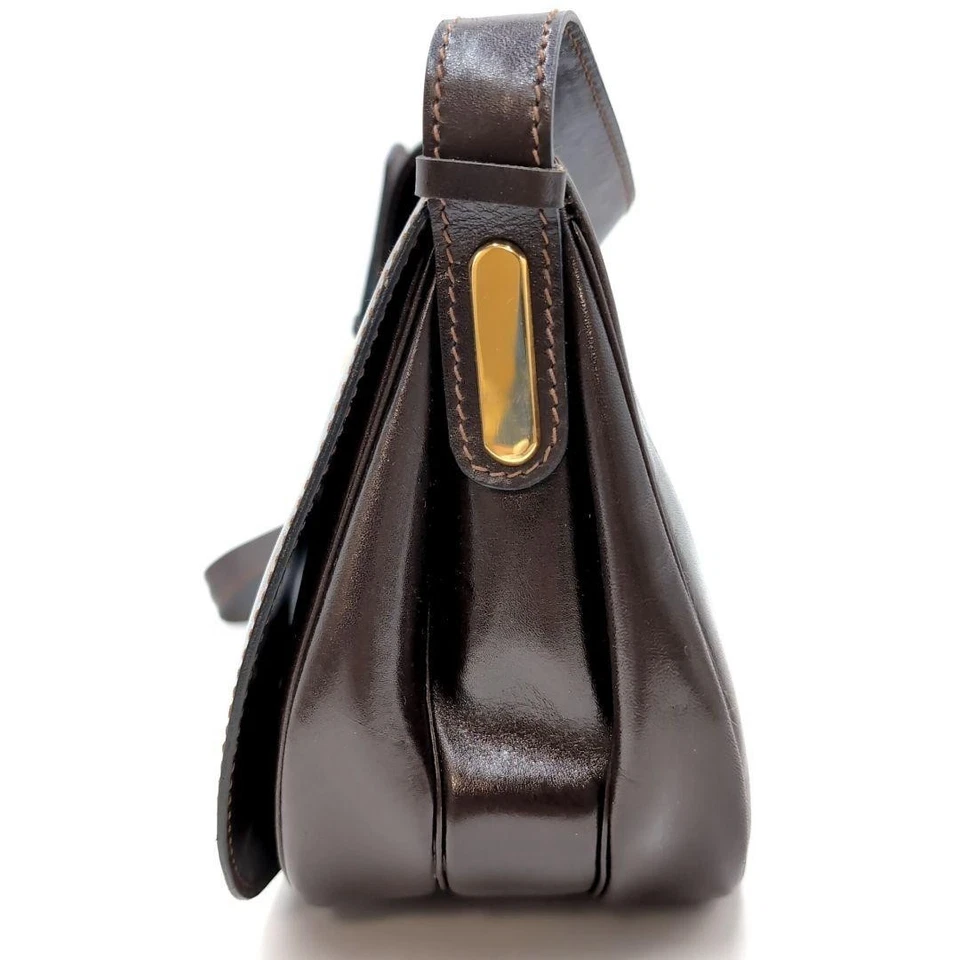 GHERARDINI Shoulder Bag Flap Metal Hardware Brown Leather With Mini Wallet, Used - Image 3 of 4