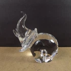 Steuben Art Glass Trumpeting Elephant Figurine Signed 6" Tall x 6" Across VGC