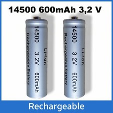 2x Ifr 14500 3,2 V 600 MAH LiFePO4 Button-Top Batterie Rechargeable Comme LI-ION