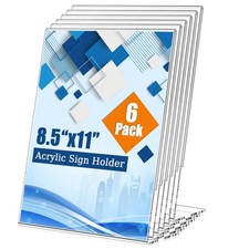 6 Pack 8.5x11 Inch Acrylic Sign Holder Clear Plastic Table Paper Display Stan...