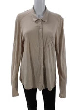 Michael Stars Womens Cotton Long Sleeve Button Collar Top Nude Size L