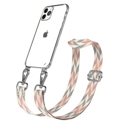 Hülle mit Band für Apple iPhone 11 Pro Case Stoßfest Kette Mint / Rose - Silber