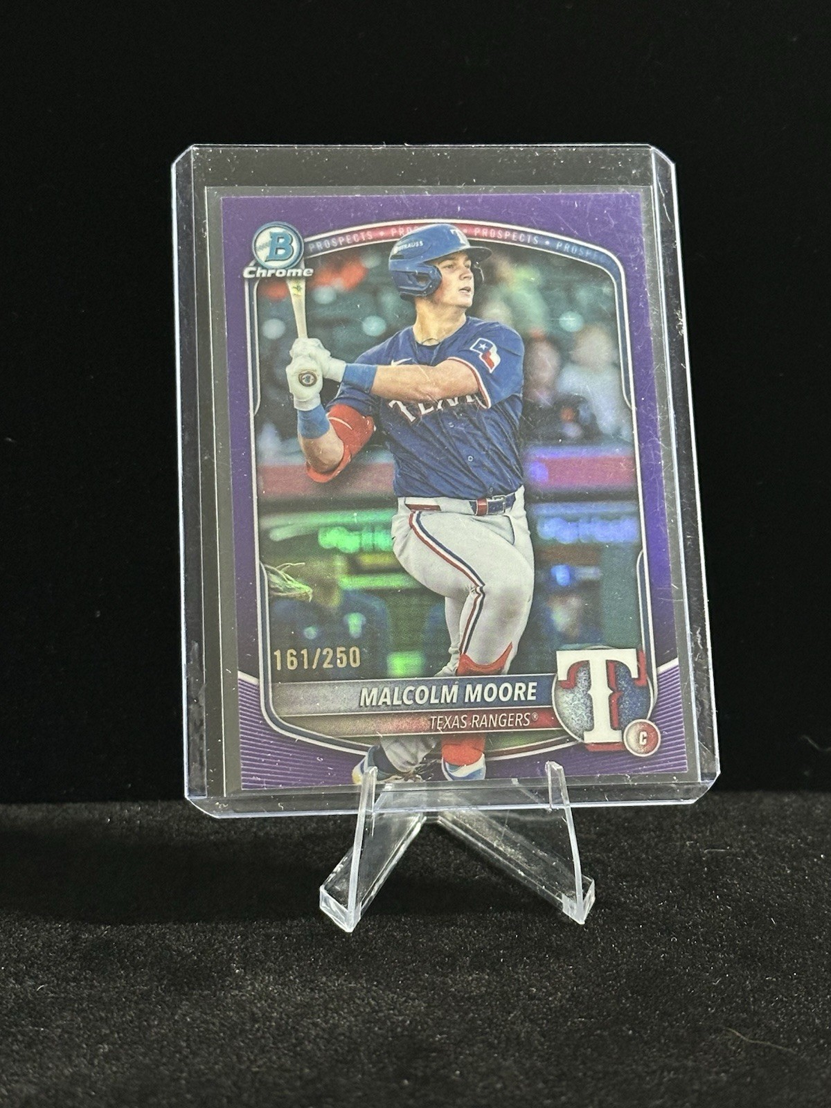 2025 Bowman Draft Malcolm Moore Chrome TRUE Purple Refractor /250- Rangers