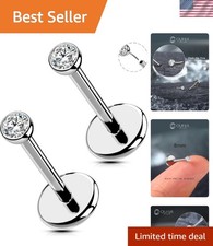 2Pcs 20G/18G/16G G23 Titanium Threadless Nose Stud Earrings Flat Back Tiny CZ...