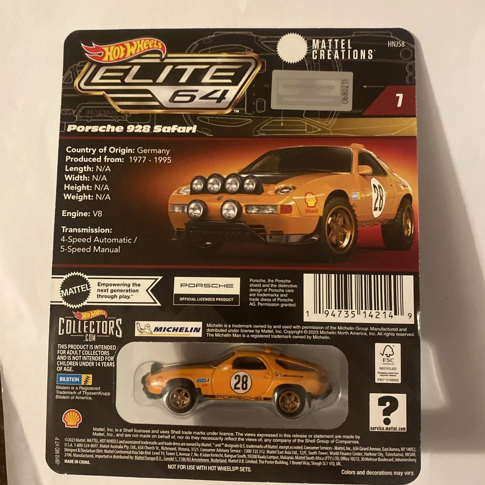Hot Wheels RLC Collectors Elite 64 Porsche 928 Safari OffRoad. #7 + Protector  - Image 2 of 2