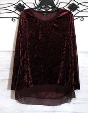 Simply Vera Wang Velour Top Size L Long Sleeve Burgundy Round Neck