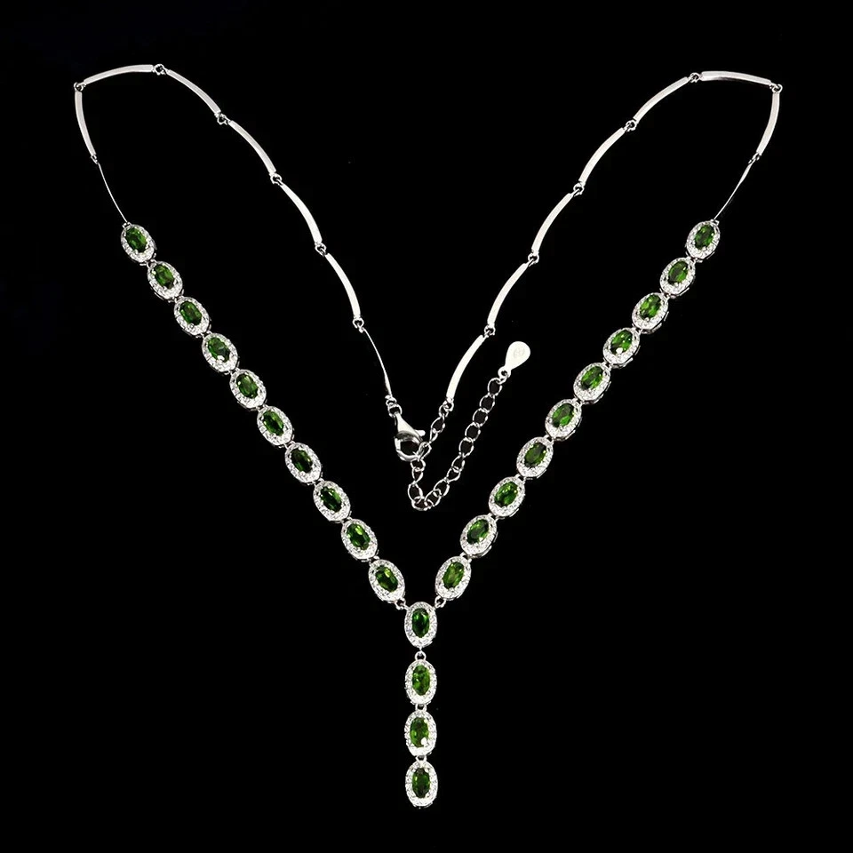 Collar Tenis 9Ct 14k Chapado en Oro Blanco Verde Esmeralda Corte Ovalado Creado en Laboratorio 20" Foto 3 de 3