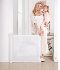 Retractable Baby Gate, Extra Wide 55" White 33” Tall Pet/Baby Safety Gate Yofur