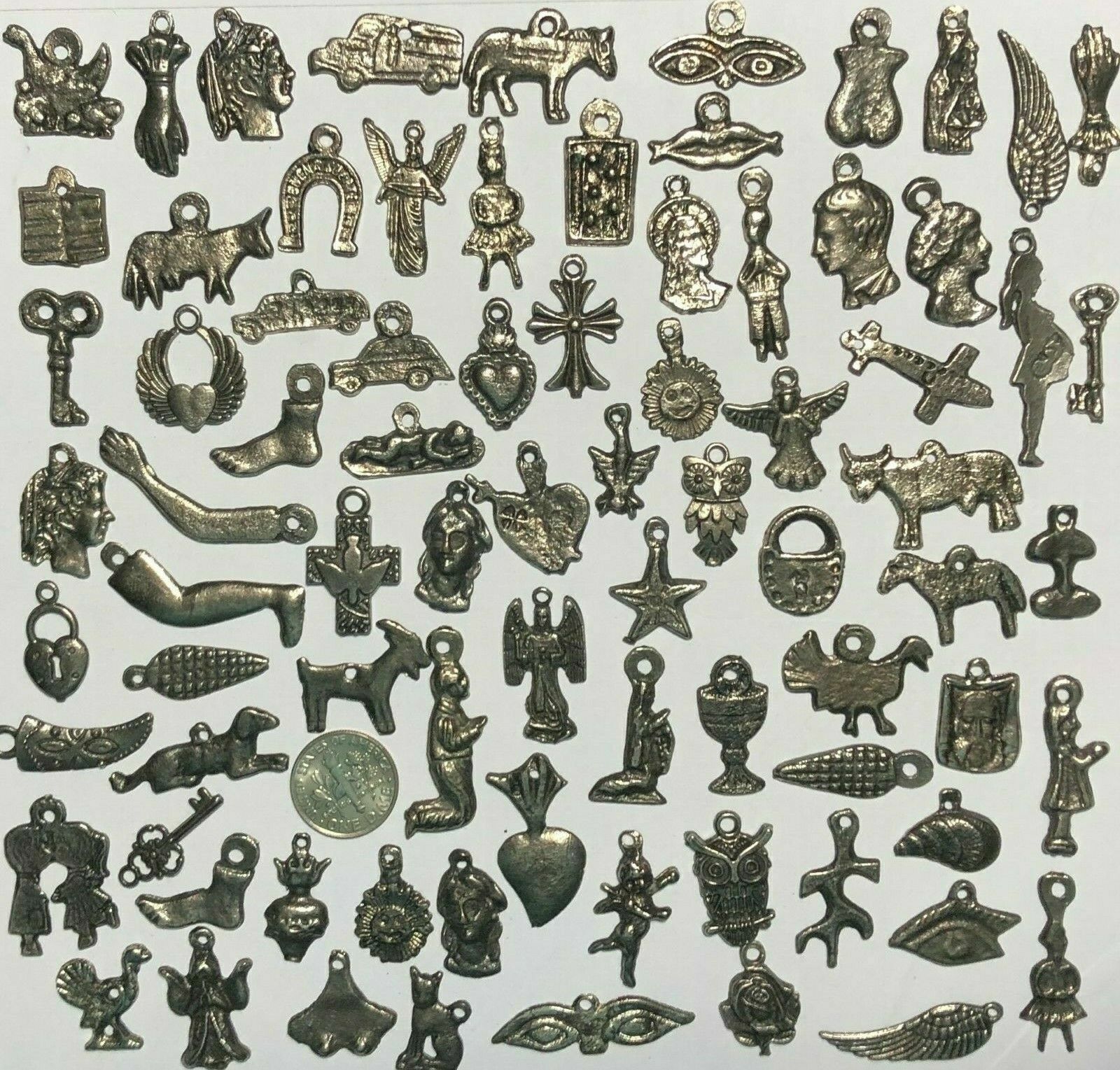 25 MILAGROS Dark Antique Old Silver Black Mexican Charms Wholesale lot