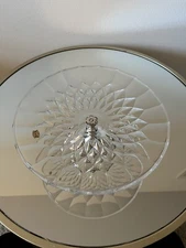 Vintage Crystal Platter Cake Stand With Silverplated Pedestal 9” X 5” H