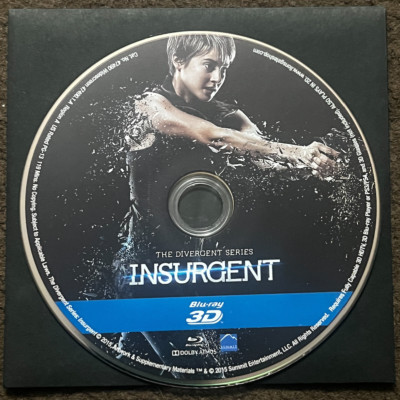 Neu Insurgent 3D (2015) - Blu-Ray Disc Nur IN Klar Plastik Umschlag/Kein Case