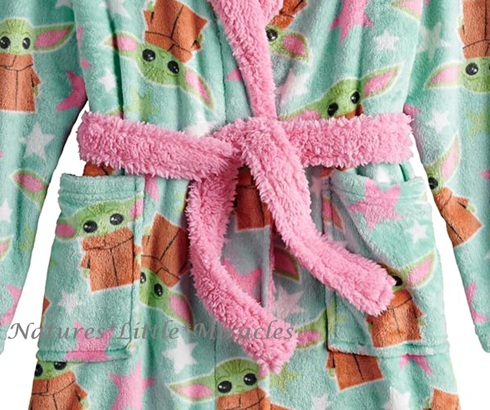 BABY YODA Girls Robe Size 6 8 10 12 Bathrobe Pajama, Swimsuit Cover Up Star Wars - Image 2 of 2