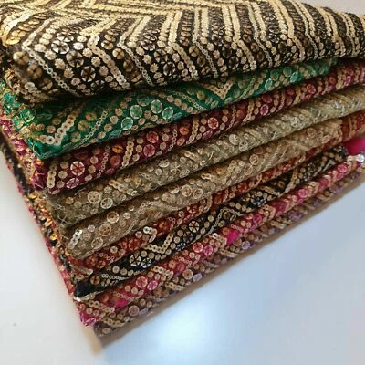 HOMECART Sabyasachi Inspired Sequin Material Dress Craft Costume Lengha Fabric 44" Meter