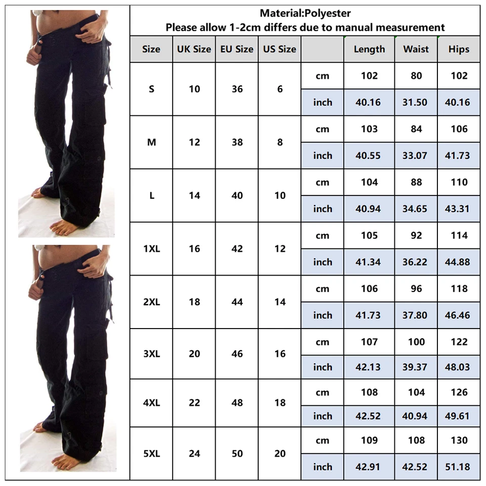 Calça longa solta feminina punk bolso geral perna larga casual Dungarees - Imagem 4 de 4