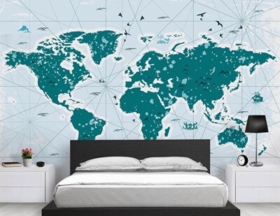 3D Blue World Map K15072 Wallpaper Mural Self-adhesive Removable Sticker Kay