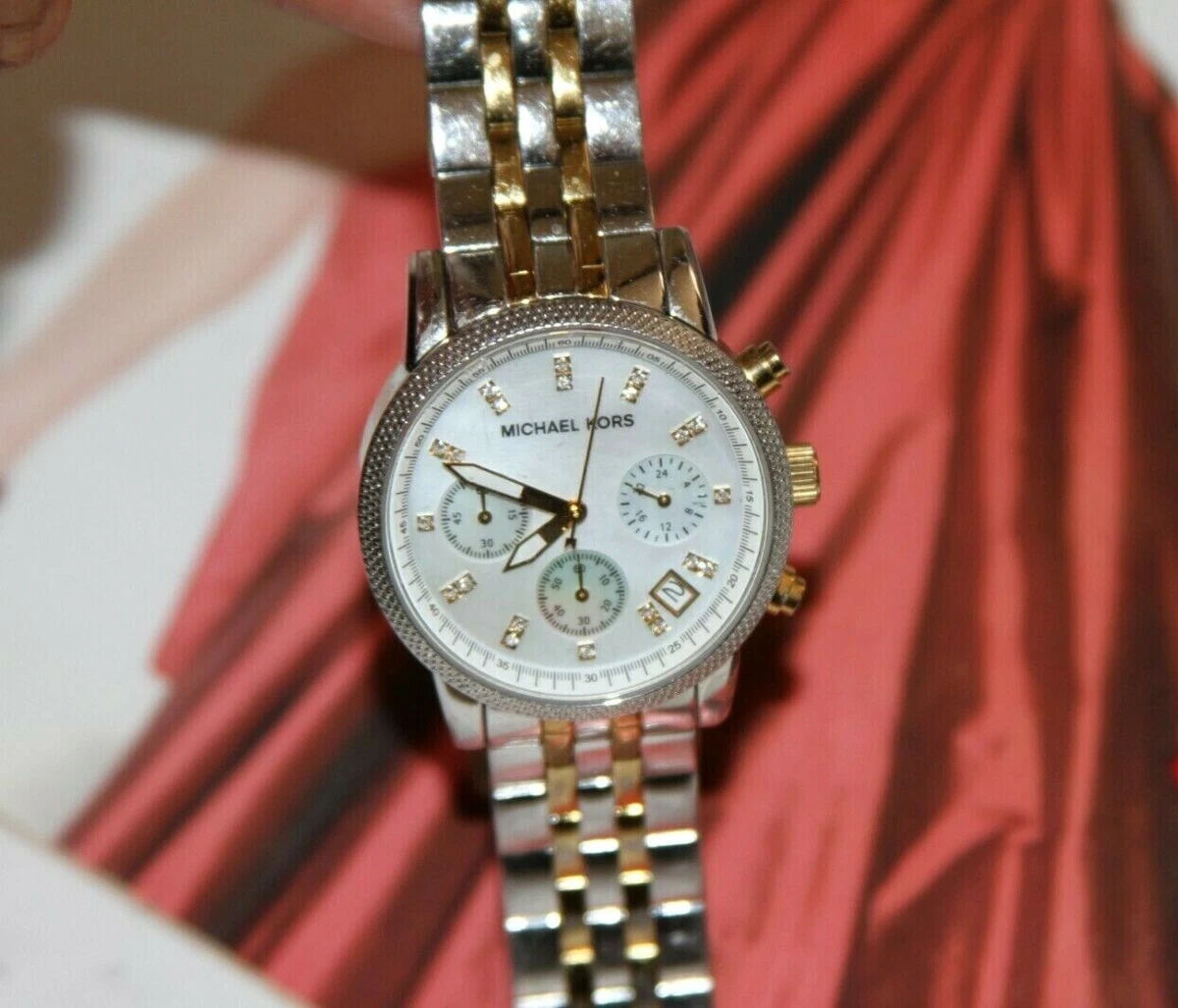 115 Michael Kors Women s Two Tone Chronograph with Stones Watch