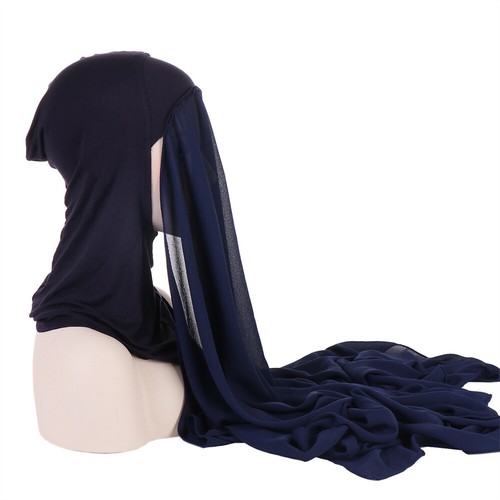 Instant Chiffon Hijab With Inner Cap Muslim Women Shawl Scarf Turban Head Wrap - Picture 27 of 47