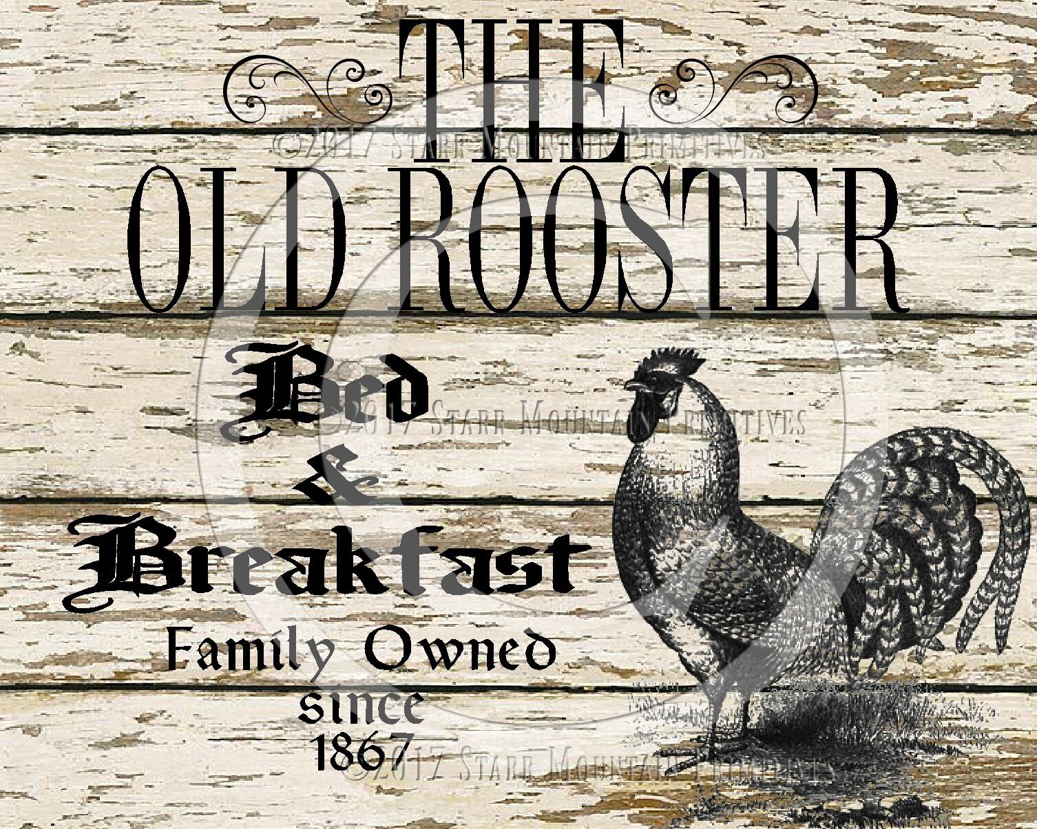 Primitive Rooster Bed and Breakfast Farmhouse Farm Chic  Print 8x10
