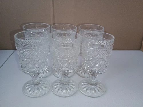 6 Vintage Anchor Hocking Wexford Pattern Clear Wine Water Goblets Glasses 5.25”