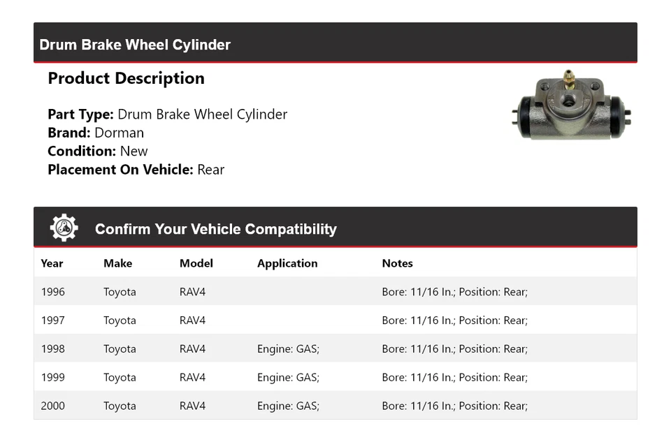 Para 1996-2000 Toyota RAV4 Dorman cilindro de roda de freio a tambor traseiro 1997 1998 1999 - Imagem 2 de 3