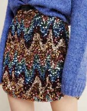 Anthropologie Maeve Size 2 Zig-Zag Chevron Sequined Mini Skirt 120
