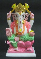 Ganpati Ji Statue with Carving Work White Marble Lord Ganesha Sculpture 9 Inches