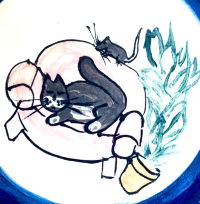 Sleeping Cat Mouse Ceramic Bowl Sofa House Plant Kitty Tom Jerry Cute Art Gift 8