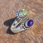 Amethyst & Faceted Peridot Gemstone 925 Sterling Silver Ring For Present Gift