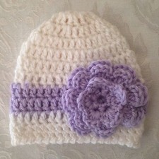 Hand Crocheted NEWBORN Baby Infant BEANIE CAP HAT Girls MADE IN THE USA