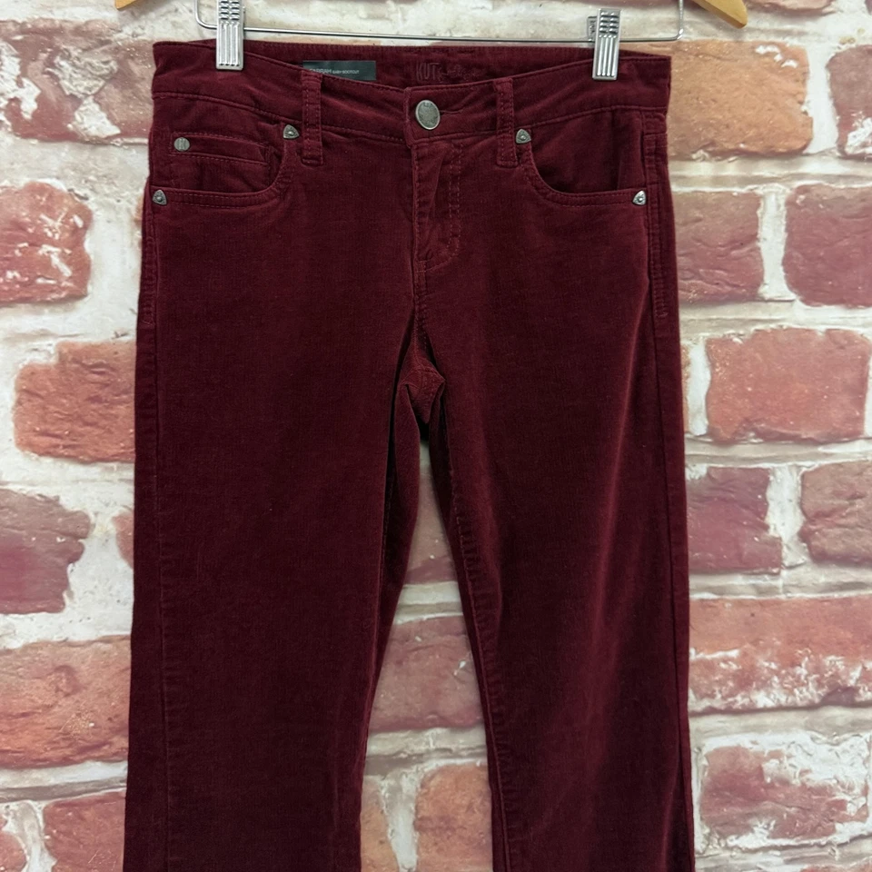 KUT from the Kloth Farrah Baby Bootcut Pants Womens 0 Red Corduroy Pocketed - Image 3 of 4