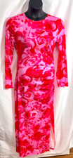 women's dress size large pink floral crew neck pullover long sleeve polyester