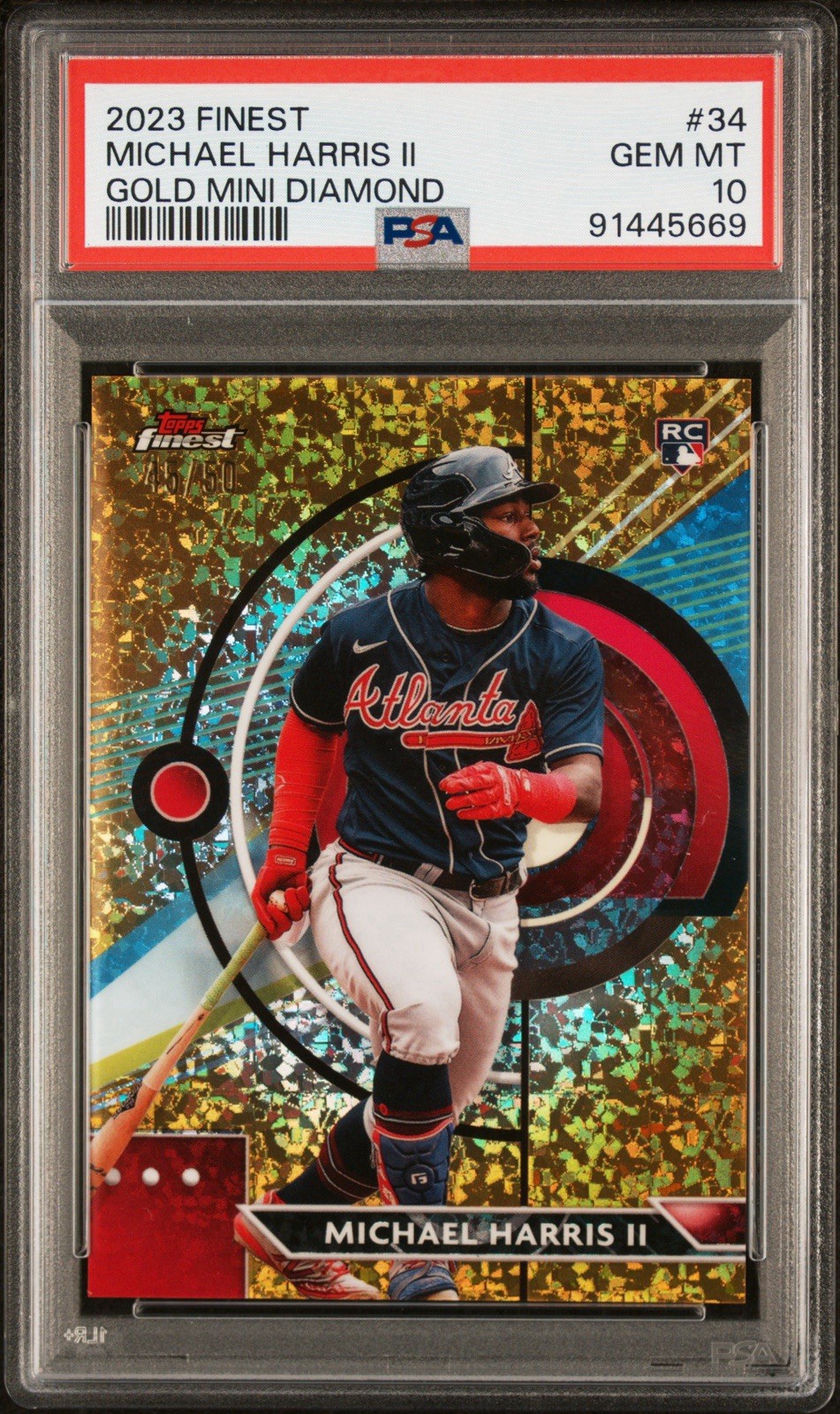 Michael Harris II 2023 Finest Rookie Gold Mini Diamond Refractor /50 PSA 10 #34