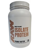 Raw- Grass Fed Whey Isolate Protein, Peanut Butter, 2lb Exp 6/26 (DENTED) READ