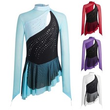 Girls Leotard Tassel Dance Dress Crisscross Back Figure Skating Dress Fringe