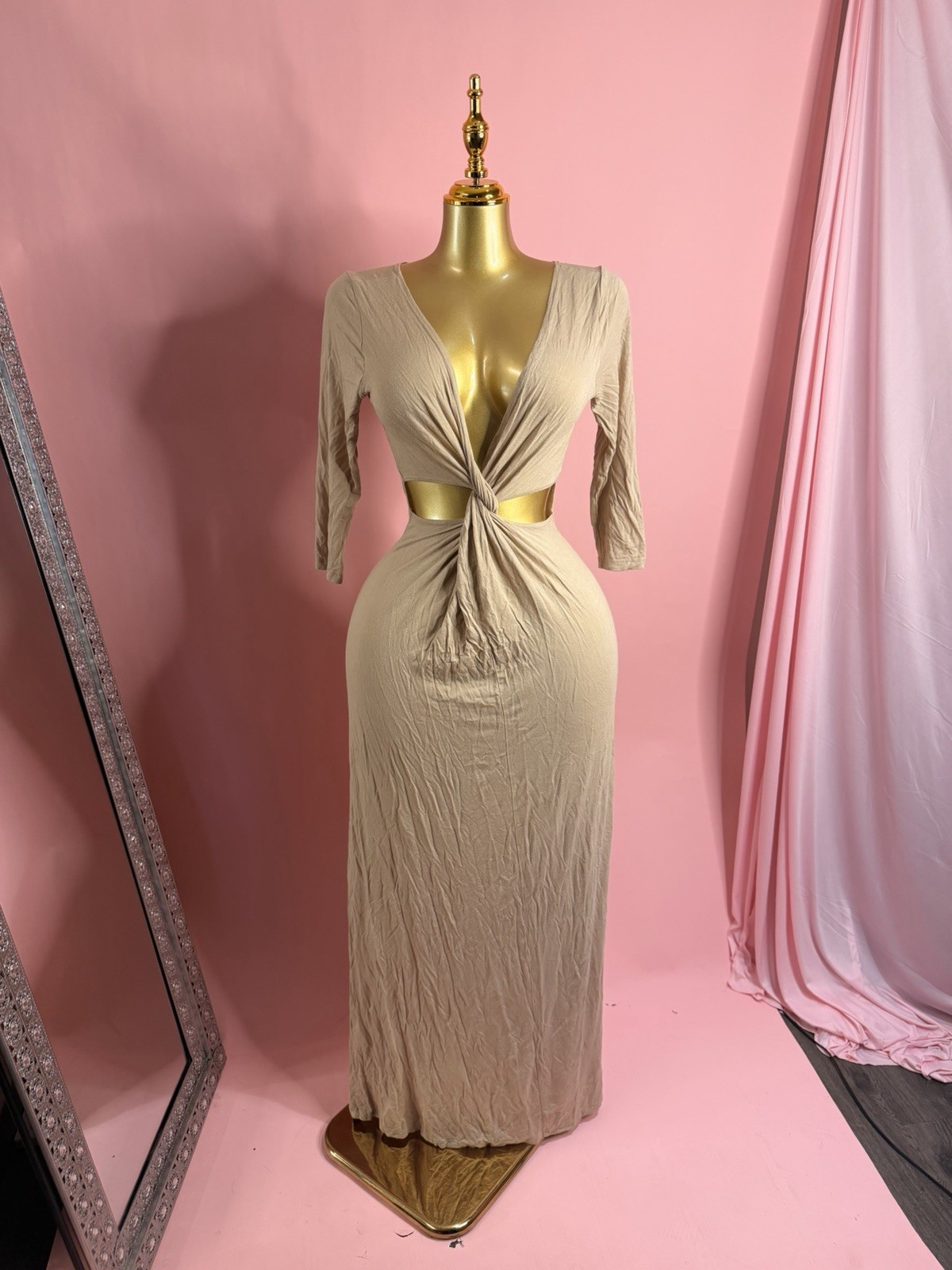 Goodtime USA Maxi Elegant Tan Cut-Out Dress