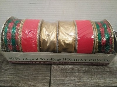VTG. OFFRAY  & SON MULTICOLOR ELEGANT WIRE-EDGE HOLIDAY RIBBON 6-ROLLS 15-FT EA