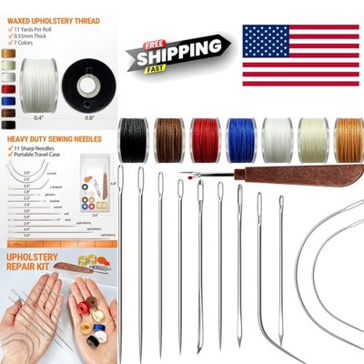 Sewing Needles 11 Pieces with Thick Waxed Thread in 7 Colors for Repair Tasks