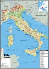 Italy Physical Map - 16.5 x 23.3 inches - Paper Laminated