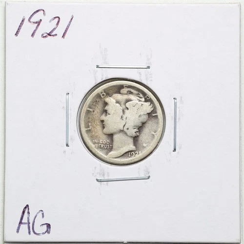 1921 10C Mercury Winged Liberty Silver Dime in AG Condition #6231