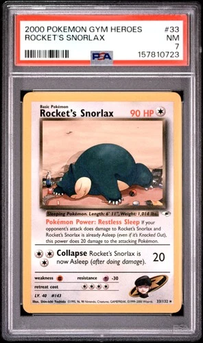 2000 POKEMON GYM HEROES #33 ROCKET'S SNORLAX PSA 7