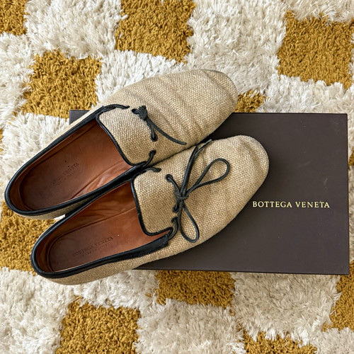 Bottega Veneta Beige Canvas Lace-Up Oxford Dress Shoes EU 42 US 9.5