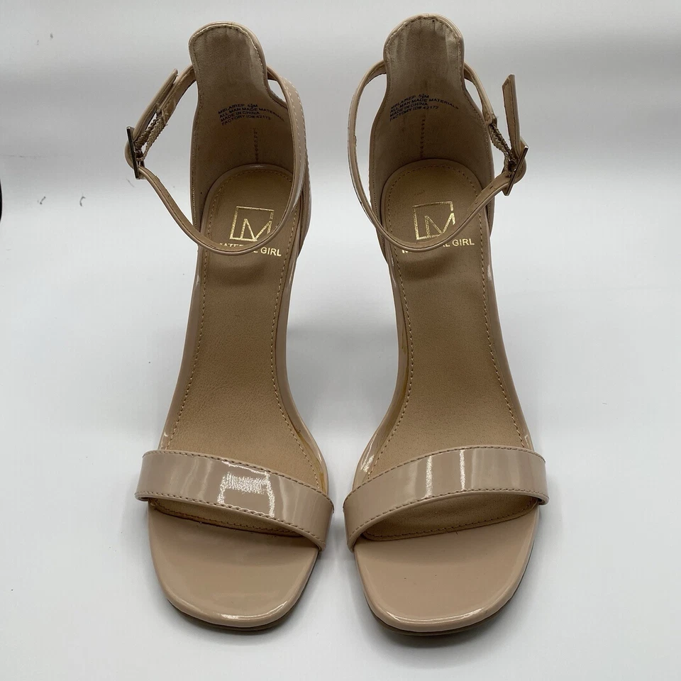 Sandalias de tacón de aguja de charol beige con correa al tobillo Blaire Material para niña y mujer, EE. UU. 5,5 Foto 2 de 4