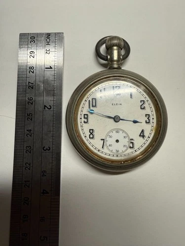 Antique Elgin Pocket Watch 18s + Mixed Silveroid Case Engraved Back – Runs?