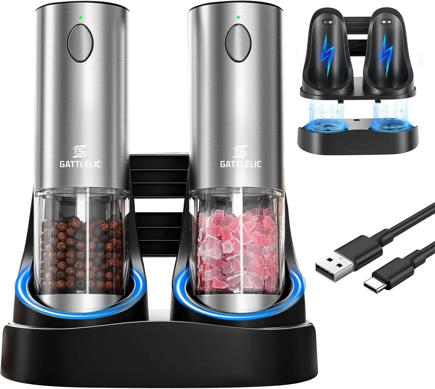 Electric Salt & Pepper Grinder Set Automatic Pepper Mill Grinder w/Upgraded