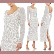 NWT Mac Duggal [ 6 ] 5424 Foliage Embellished Midi Sheath Dress Ivory #S762